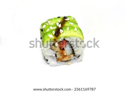 California roll avocado in isolated white background