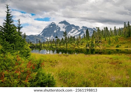 Picture Lake and Mt. Shuksan, Washington. Picture Lake is the centerpiece of a strikingly beautiful landscape in the Heather Meadows area of the Mt. Baker-Snoqualmie National Forest.