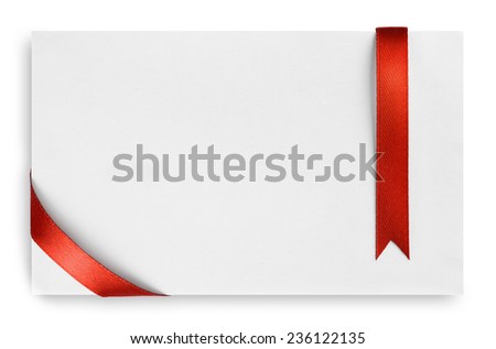 Red silk ribbon on empty paper card