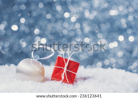 Christmas decoration in snow on abstract background