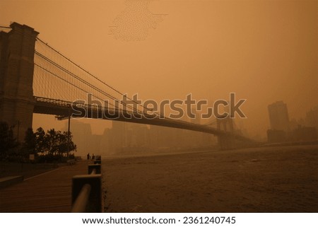 Canada Fire smoke over the Brooklyn Bridge.