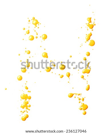 Letter N character made with the oil paint drops and spills, isolated over the white background