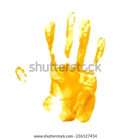 Handmade hand palm oil paint print isolated over the white background