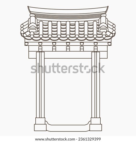 Editable Outline Traditional Korean Hanok Door Building Vector Illustration for Artwork Element of Oriental History and Culture Related Design Royalty-Free Stock Photo #2361329399