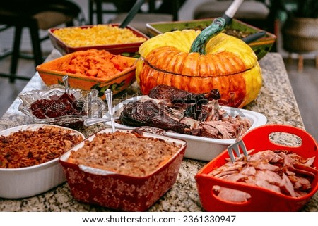 Picture of Thanksgiving food on a kitchen counter.