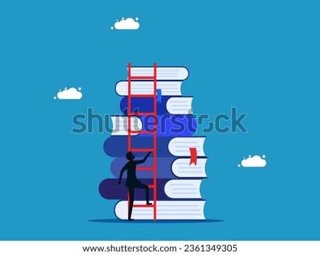 Education for success. man climbs up stack of books with stairs