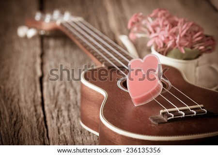 Valentines Day background with hearts and guitar.