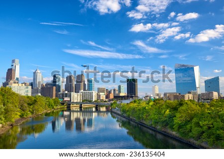 Philadelphia downtown skyline and Schuylkill River, PA, USA