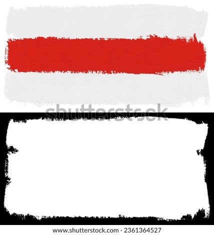 Flag of the Belarusian democratic opposition. White-red-white paint brush stroke texture isolated on white background with clipping mask (alpha channel) for quick isolation.