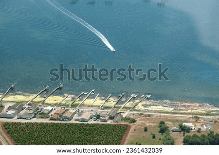 aerial view of oyster huts