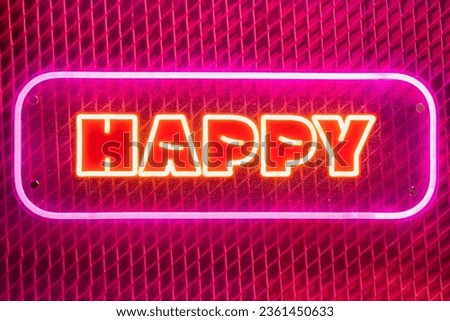Neon sign light Happy word type Holiday background