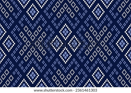 Indigo navy blue geometric traditional ethnic pattern Ikat seamless pattern border abstract design for fabric print cloth dress carpet curtains and sarong Aztec African Indian Indonesian