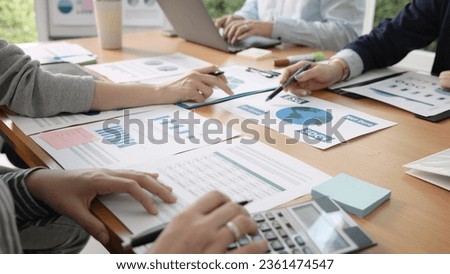 Carbon offset price report CO2 emission. Future growth Net zero waste in ESG ethical SME office protect climate change global warming social issues project. Group of asia people Eco friendly SDGs plan Royalty-Free Stock Photo #2361474547