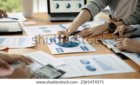 Carbon offset price report CO2 emission. Future growth Net zero waste in ESG ethical SME office protect climate change global warming social issues project. Group of asia people Eco friendly SDGs plan Royalty-Free Stock Photo #2361474571