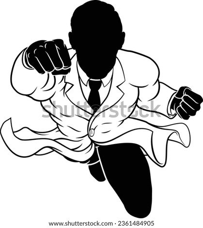 A super hero silhouette scientist or doctor in a lab coat flying through the sky in a classic superhero pose