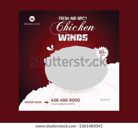 Chicken fresh wings fried social media post design template