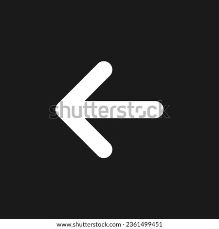 Leftwards arrow dark mode glyph ui icon. Setting menu. Selection mode. User interface design. White silhouette symbol on black space. Solid pictogram for web, mobile. Vector isolated illustration