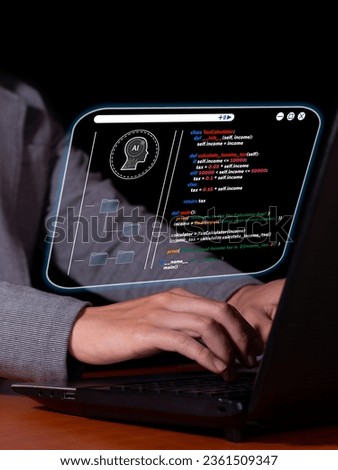 Vertical Photo of a Computer programmer who programs with the help of new artificial intelligence technologies.
