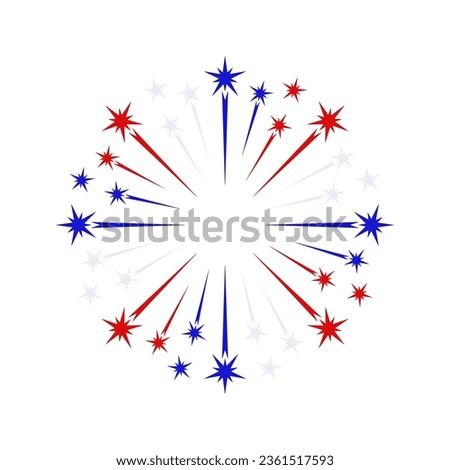 Round firework icon of russian flag colors. White, blue and red stars circle, symbol of national holidays. Vector clipart, illustration of festive event in Russia, flat sign for web design or print.
