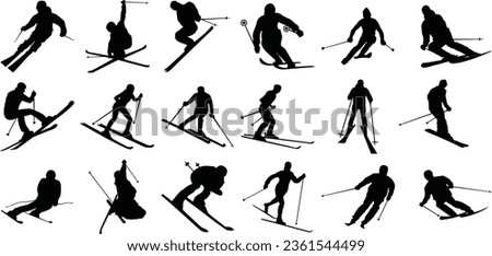 Set of ski silhouettes, isolated on white background
 Royalty-Free Stock Photo #2361544499