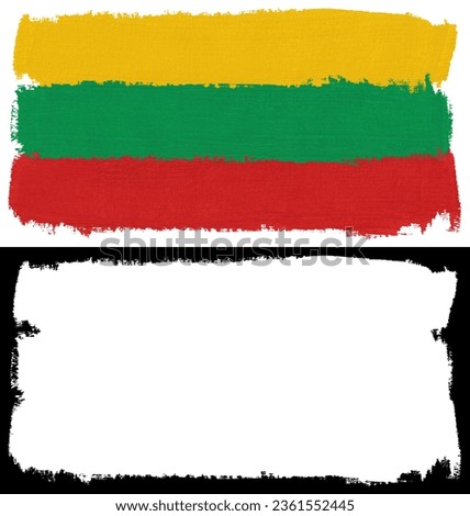 Flag of Lithuania paint brush stroke texture isolated on white background with clipping mask (alpha channel) for quick isolation.