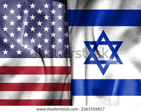 The flags of Israel and the United States are both made of texture. Depicts U.S. support for Israel's war against Palestine. Basemap and background concept. double exposure hologram Royalty-Free Stock Photo #2361556817