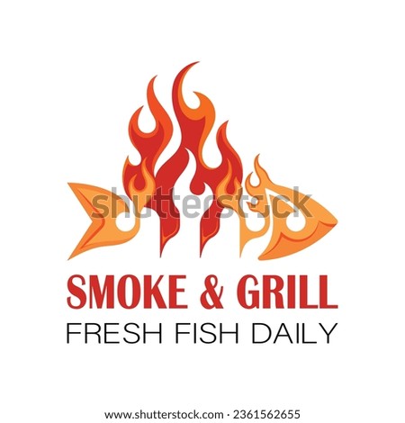 Smoke and grill fresh fish. Seafood restaurant logo for grilled and smoked menu, very professional logo with burning fire.  Fresh fish certainly adds to the taste with a blend of traditional spices. 