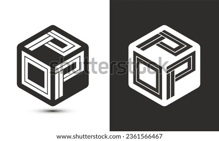 POP letter logo design with illustrator cube logo, vector logo modern alphabet font overlap style. Premium Business logo icon. White color on black background