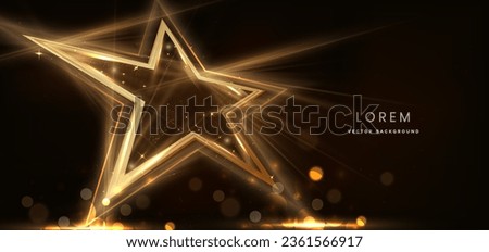 Golden star on black background with lighting effect and sparkle. Luxury template celebration award design. Vector illustration