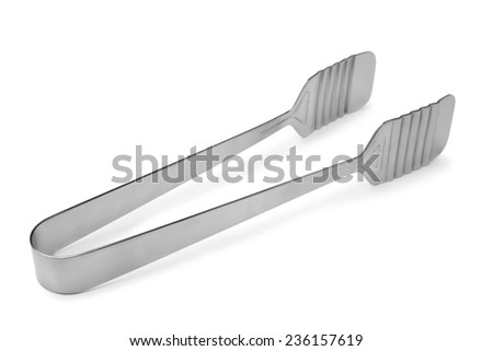 Serving tongs on white background