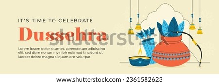 Happy Dussehra festival background. Dussehra celebration. October 24. Celebrate Vijayadashami festival. Cartoon Vector illustration. Poster, Banner, Greeting Card, Template. Creative social media post Royalty-Free Stock Photo #2361582623