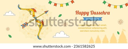 Happy Dussehra festival background. Dussehra celebration. October 24. Celebrate Vijayadashami festival. Cartoon Vector illustration. Poster, Banner, Greeting Card, Template. Creative social media post Royalty-Free Stock Photo #2361582625