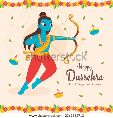 Happy Dussehra festival background. Dussehra celebration. October 24. Celebrate Vijayadashami festival. Cartoon Vector illustration. Poster, Banner, Greeting Card, Template. Creative social media post Royalty-Free Stock Photo #2361582713