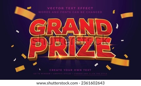 Vector Editable 3D shiny red gold text effect. Grand prize promotion graphic style on purple blue background Royalty-Free Stock Photo #2361602643