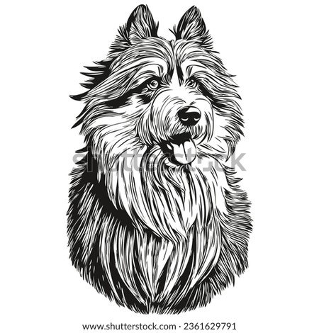 Bearded Collie dog silhouette pet character, clip art vector pets drawing black and white