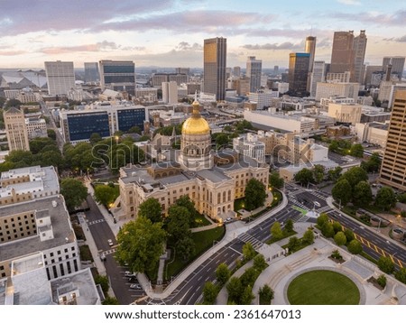 Aerial drone photo of the Georgia State Capitol Building in Atlana circa 2023 Royalty-Free Stock Photo #2361647013