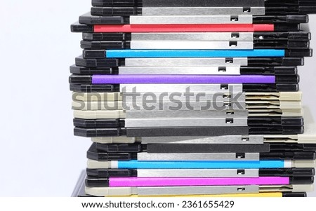 colorful old floppy disks used to save data and computer programs in the 90s and early 2000s Royalty-Free Stock Photo #2361655429
