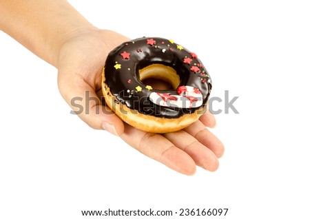 Image of donuts in hand isolate on white background
