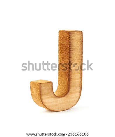 Single capital block wooden letter J isolated over the white background
