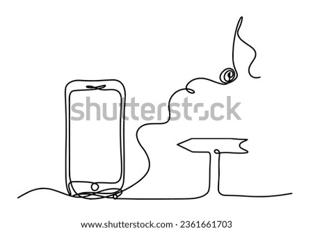 Abstract mobile and direction as line drawing on white background. Vector