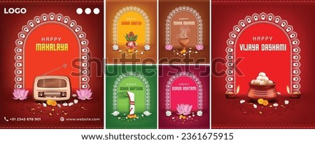 durga puja creative social media banner design with mahalaya, sasthi, saptami, ashtami, navami and vijayadashami Royalty-Free Stock Photo #2361675915