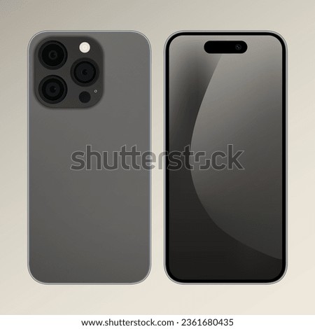 iPhone 15 Titanium. Realistic Gray Smartphone Mockup. Vector Illustration