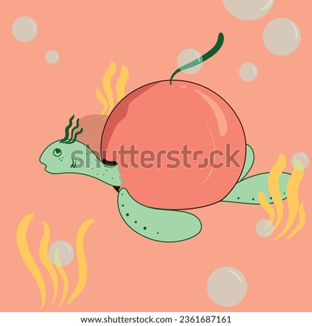 Cute Fruit-Bodied Turtle with Bubbles in Underwater