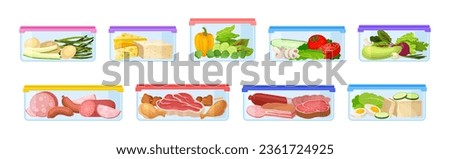 Plastic Containers with Different Food Stored Inside Vector Set Royalty-Free Stock Photo #2361724925