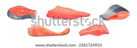 Salmon or Trout Fish Red Flesh as Seafood Product Vector Set Royalty-Free Stock Photo #2361724953