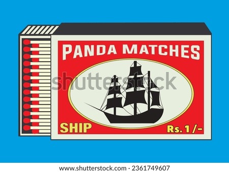 SHIP boat, vessel, warship, freighter, steamship, liner, keel, yacht in Matchbox, matches vector illustration. Vintage and antique packaging design. retro style packaging. Indian art old style design Royalty-Free Stock Photo #2361749607