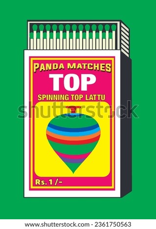 Spinning Top, Lattoo, Lattu icon. in Matchbox and matches vector illustration. Vintage and antique matchbox packaging design illustration. retro style packaging. old style design. Indian art style Royalty-Free Stock Photo #2361750563
