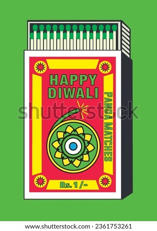 happy diwali, bursts, illuminations, sparklers, and fire flower. icon in Matchbox, matches vector illustration. Vintage or antique packaging design. retro style packaging. Indian art old style design. Royalty-Free Stock Photo #2361753261