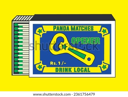 Bottle Opener (chabi, key) illustration in Matchbox and matches vector. Vintage and antique matchbox packaging design illustration. retro style packaging. old style design. open box and template Royalty-Free Stock Photo #2361756479