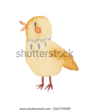 Cute cartoon yellow chick isolated on white background.Hand drawn zoological soft illustration in  minimalism. Isolated artistic watercolor illustration with bird. Chicken with ornament.